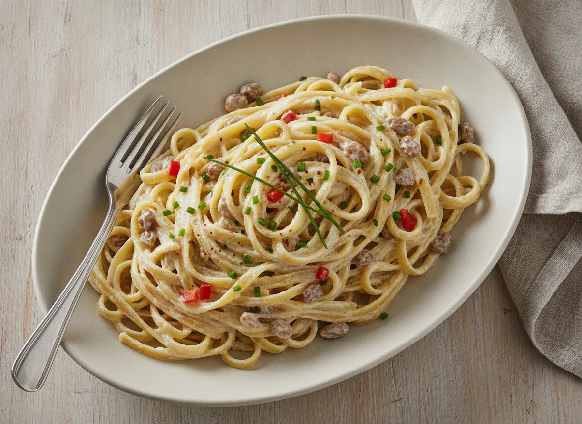 Macarrão Fettuccine ao Molho Branco com Passas e Ervas photo