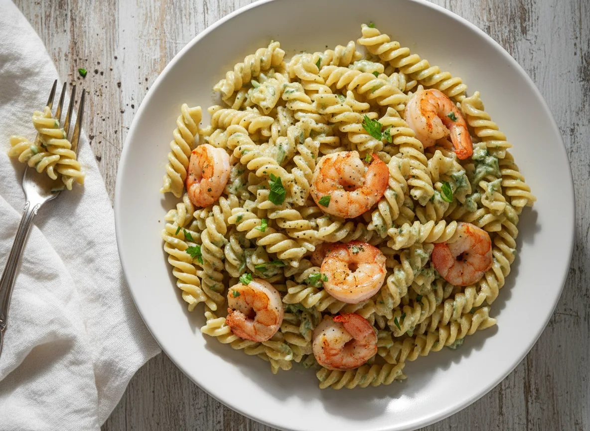 Macarrão Fusilli com Camarão e Molho Gorgonzola photo