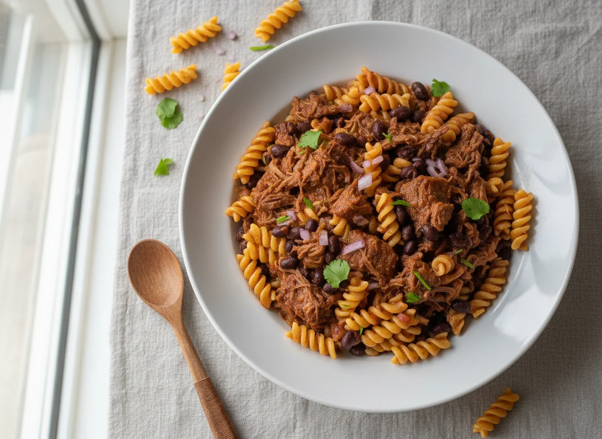 Macarrão Fusilli com Carne e Feijão photo