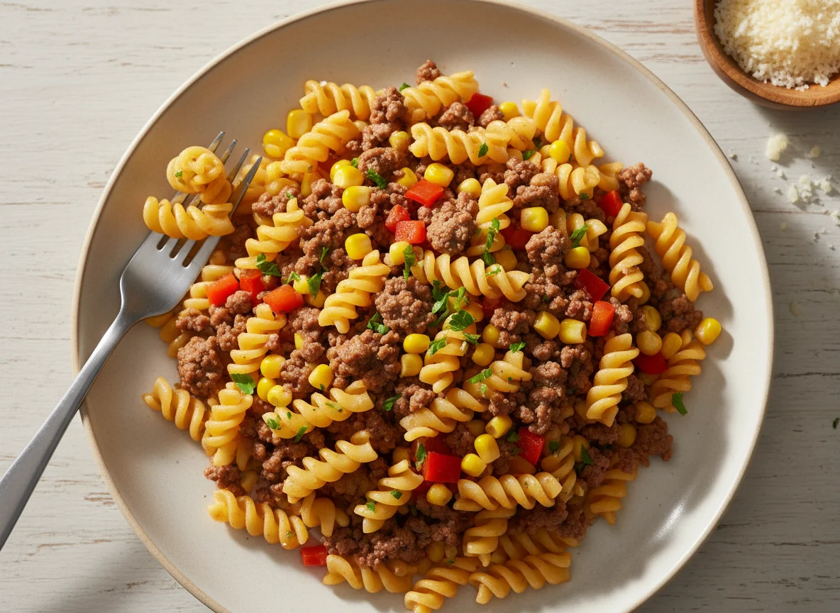 Macarrão Fusilli com Carne Moída photo