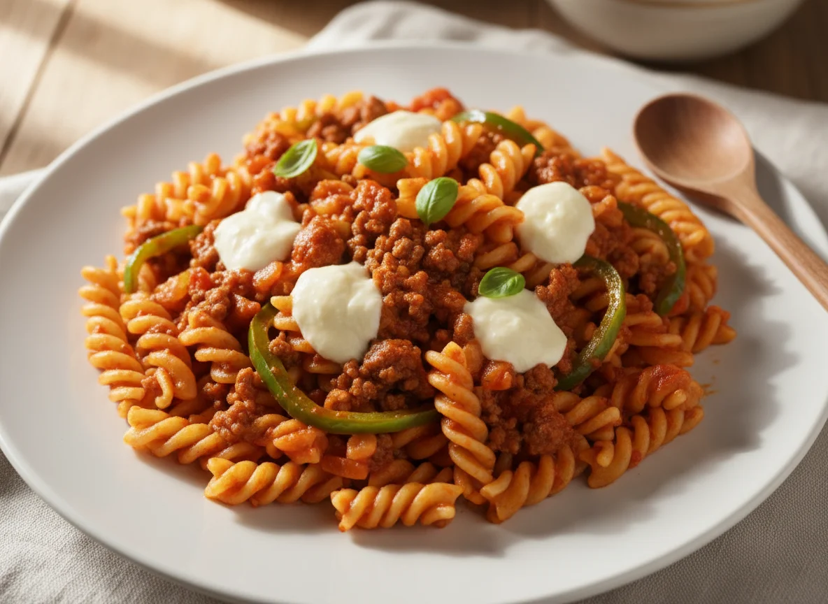 Macarrão Fusilli com Carne Moída e Molho photo