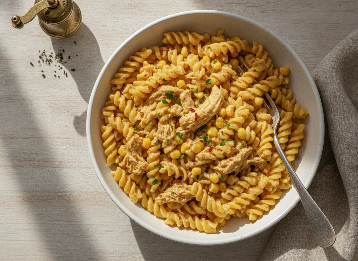 Macarrão Fusilli com Frango Desfiado e Milho photo