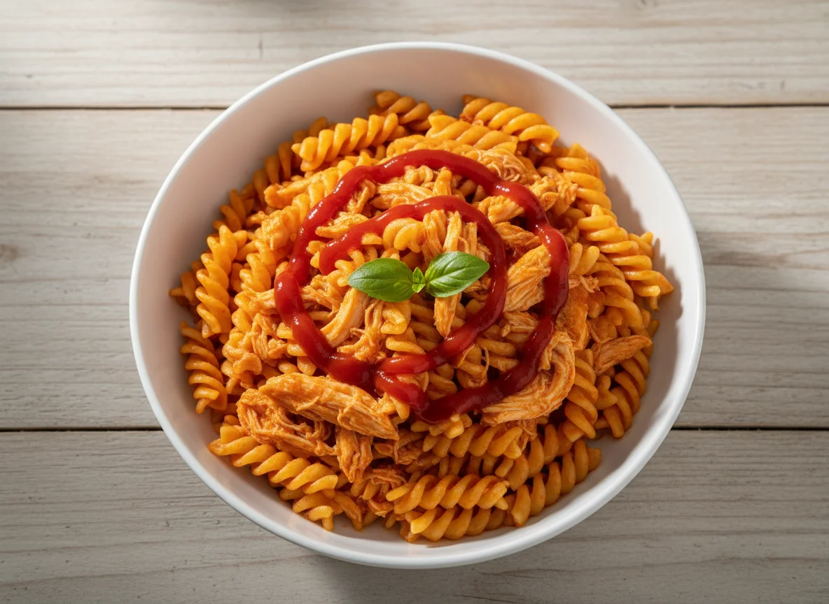 Macarrão Fusilli com Frango e Molho de Tomate photo