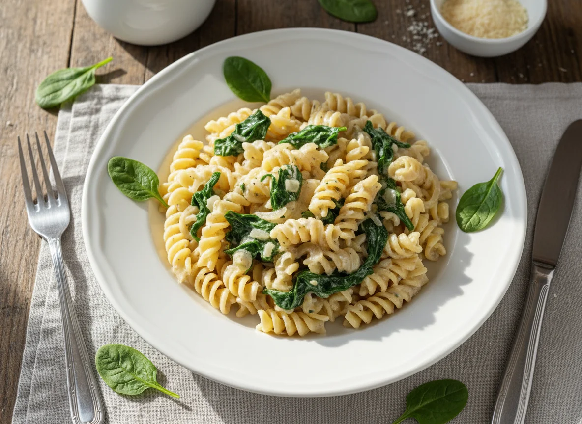 Macarrão Fusilli com Molho Branco e Espinafre photo