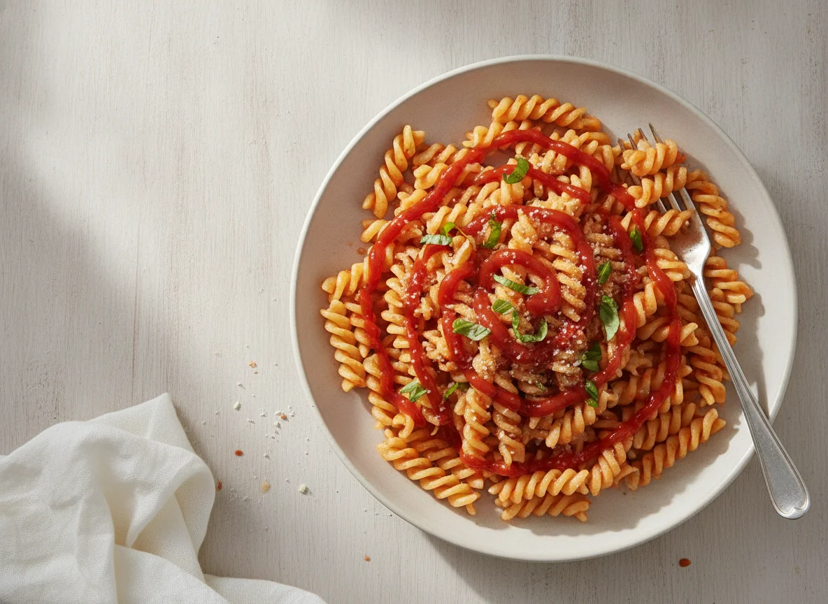 Macarrão Fusilli com Molho de Tomate e Ketchup photo