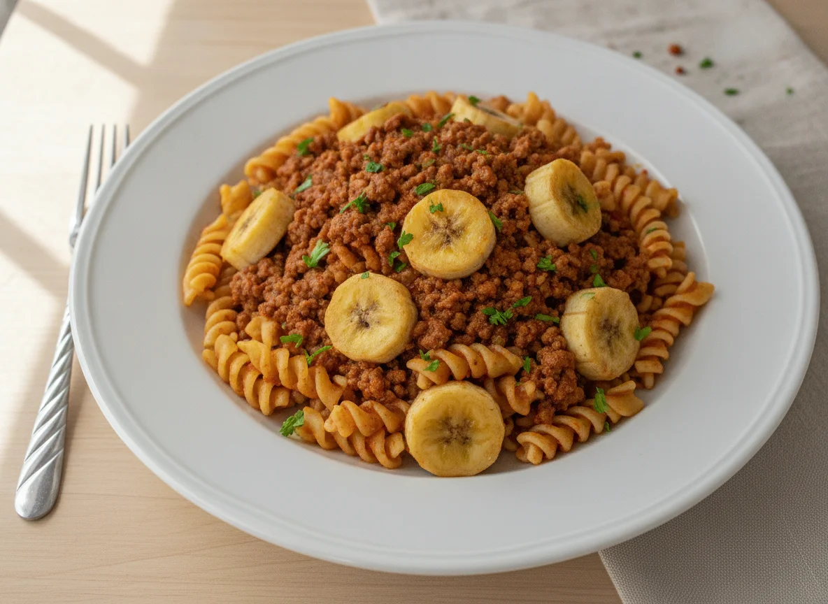 Macarrão Fusilli com Molho e Banana photo