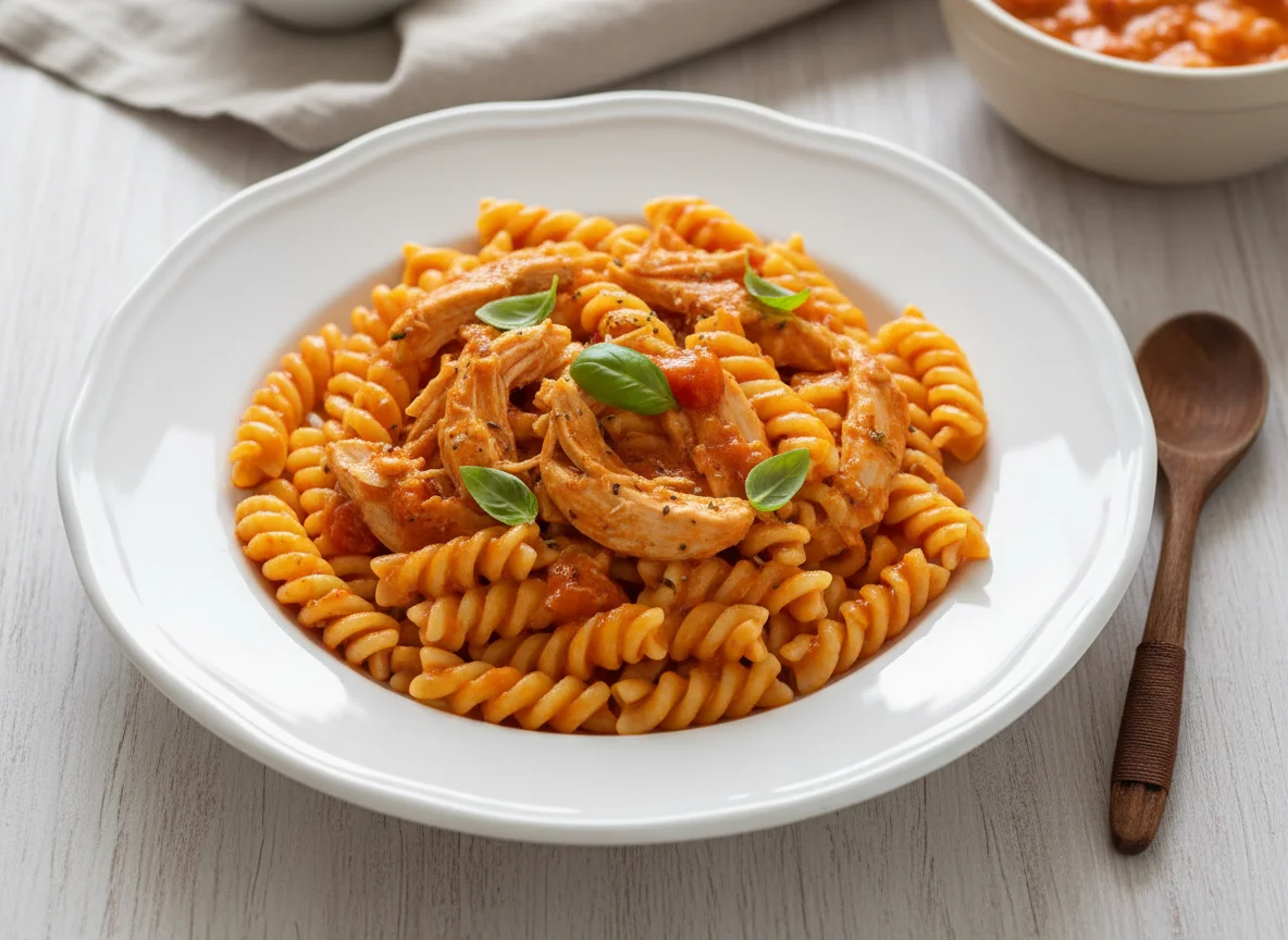 Macarrão Fusilli com Molho e Frango photo