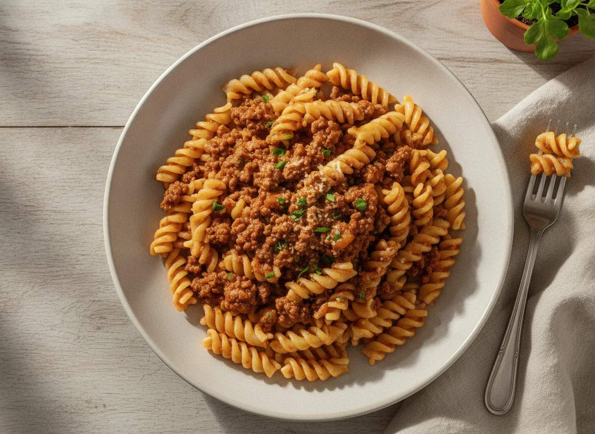 Macarrão parafuso à bolonhesa photo