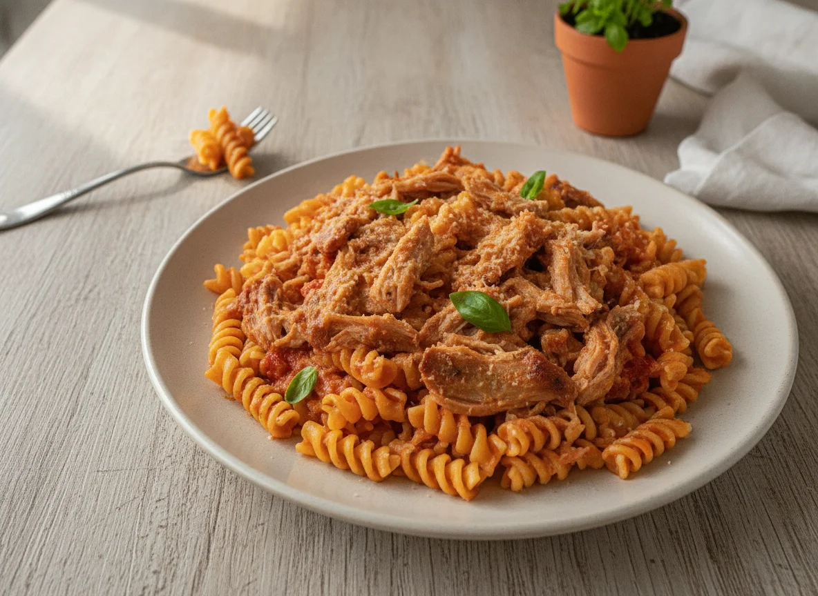 Macarrão parafuso com molho e carne photo