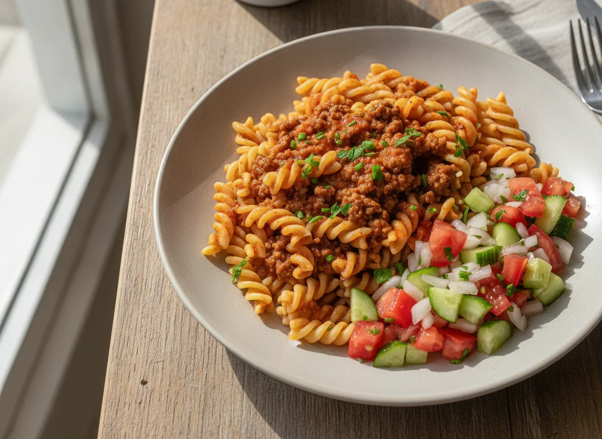 Macarrão parafuso tricolor com vinagrete photo
