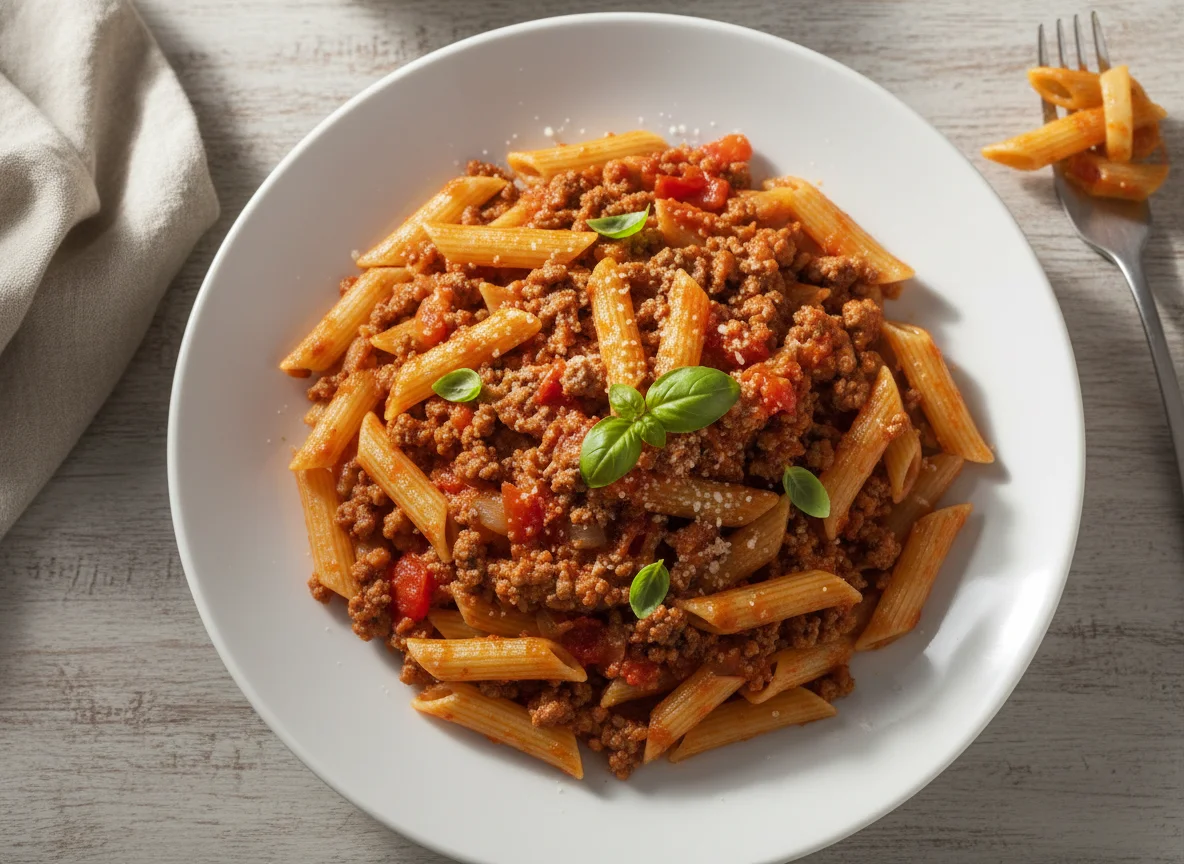 Macarrão Penne à Bolonhesa photo