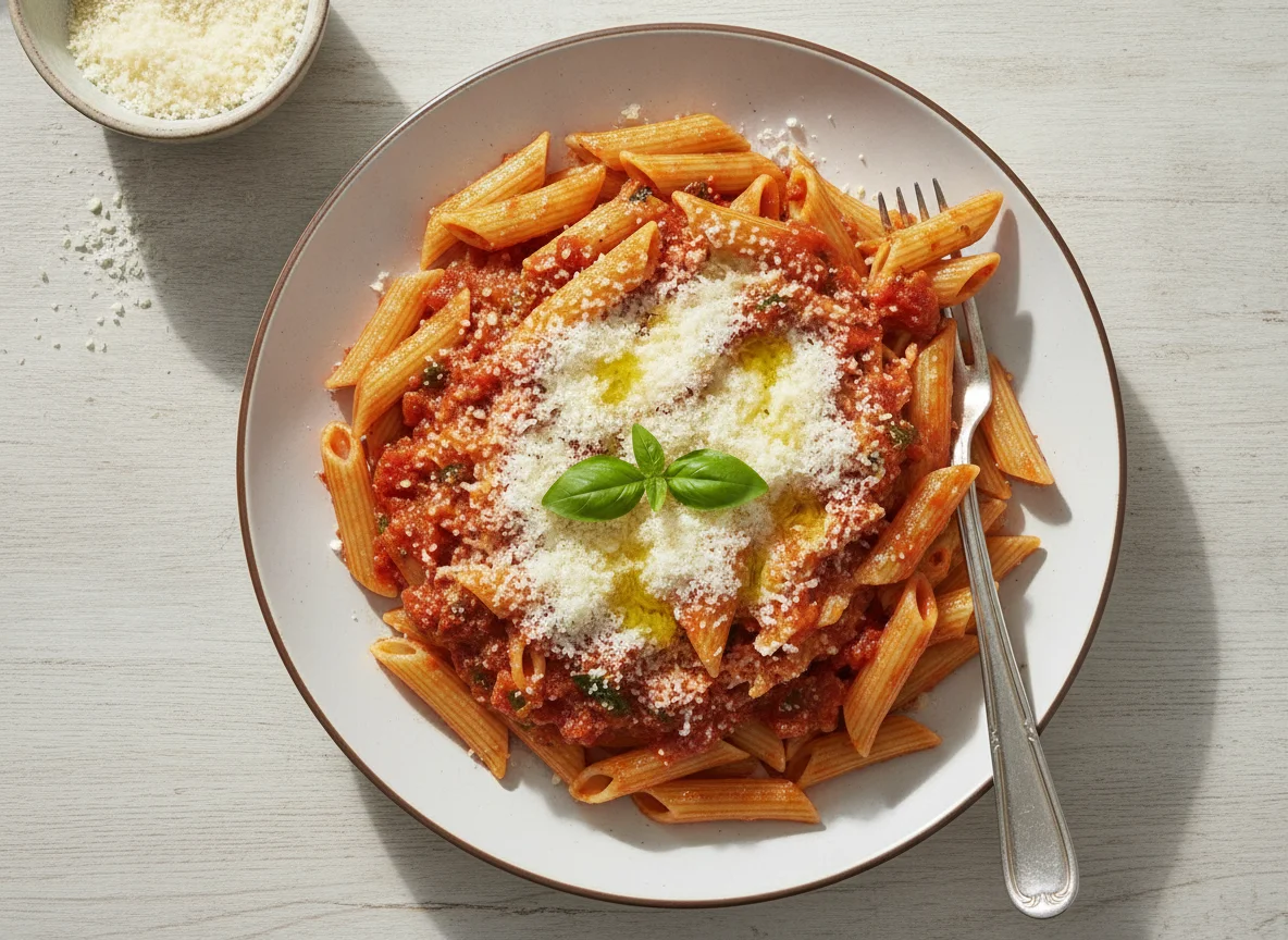 Macarrão Penne ao Molho de Tomate com Queijo Ralado photo