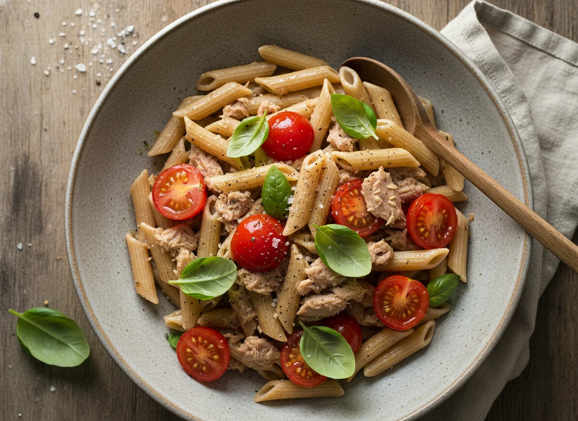 Macarrão Penne com Atum e Tomate Cereja photo