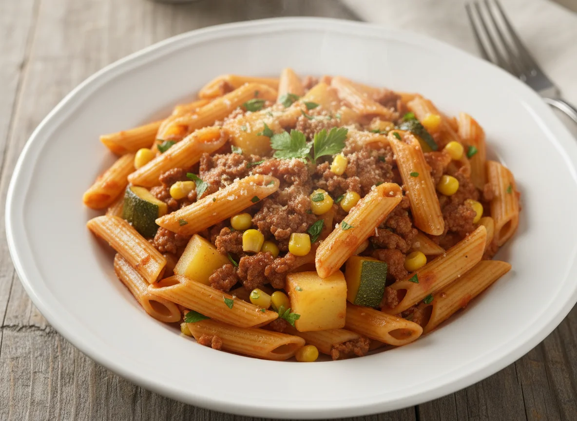 Macarrão Penne com Carne Moída e Legumes photo