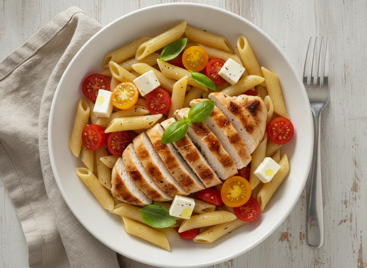 Macarrão Penne com Frango Grelhado e Tomate Cereja photo