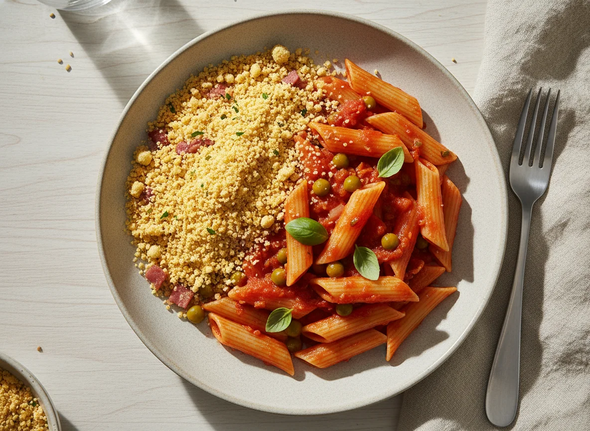 Macarrão Penne com Molho e Farofa photo