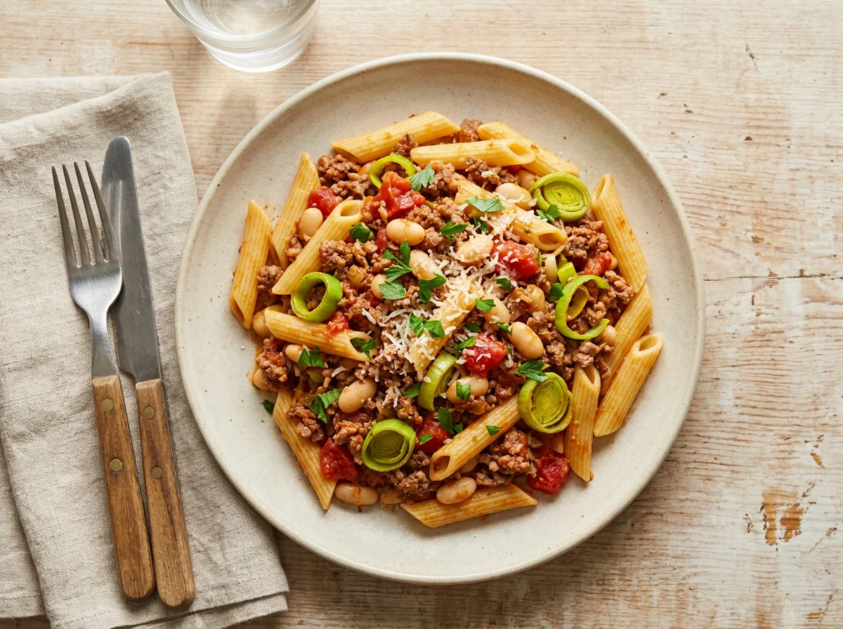 Macarrão sem glúten com molho à bolonhesa e legumes photo