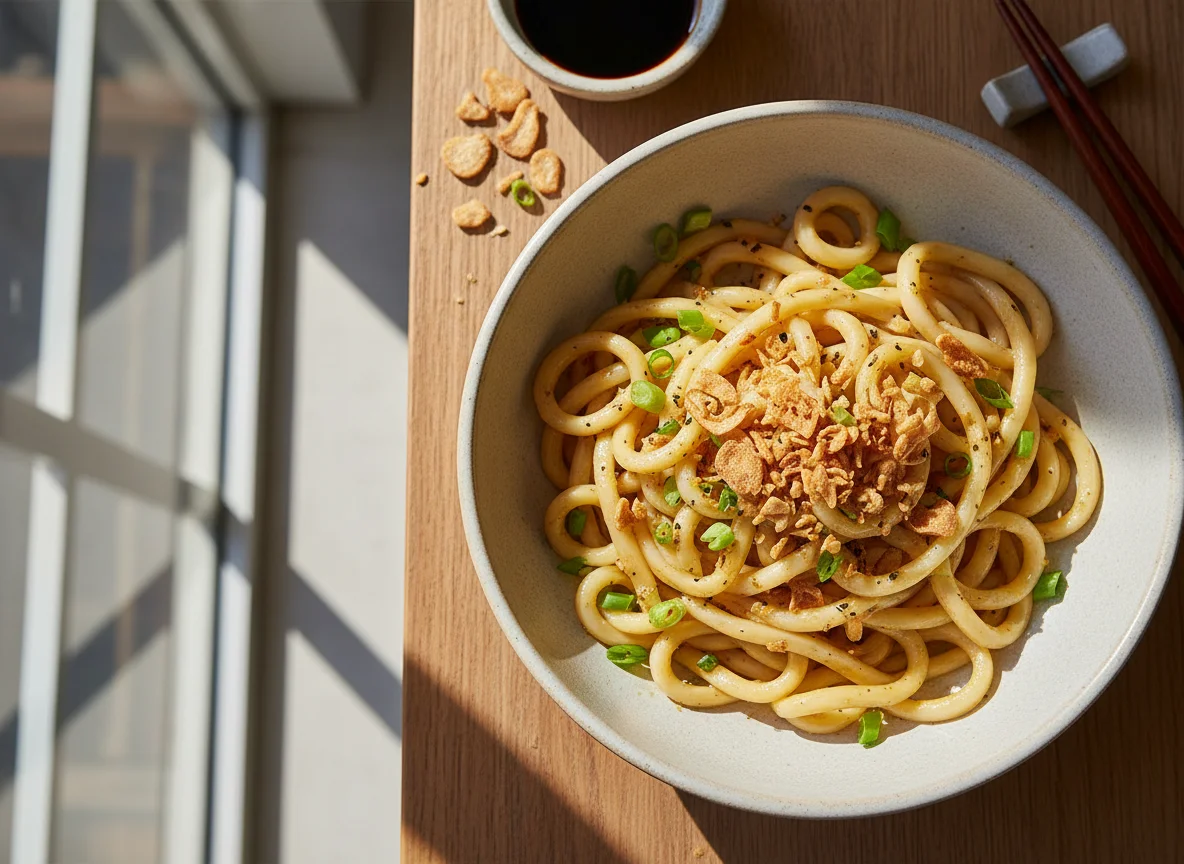 Macarrão Udon com Cebolinha e Alho Frito photo