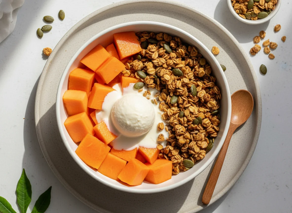 Mamão com granola e suplemento photo