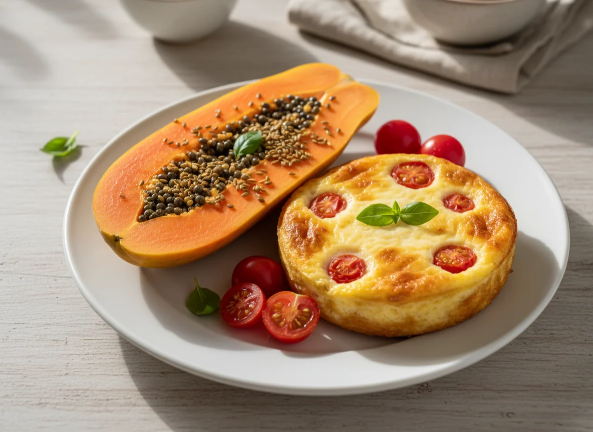 Mamão com psyllium e torta salgada photo