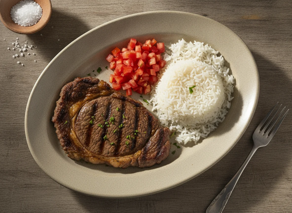 Marmita com bife e arroz photo