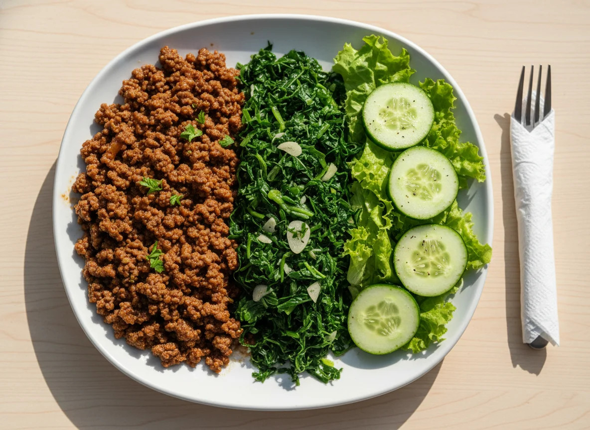 Marmita com carne moída, couve e salada photo