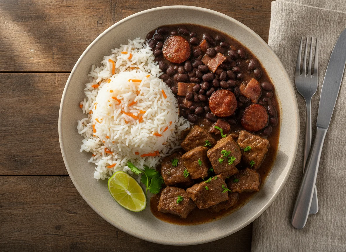 Marmita com feijão, carne e arroz photo