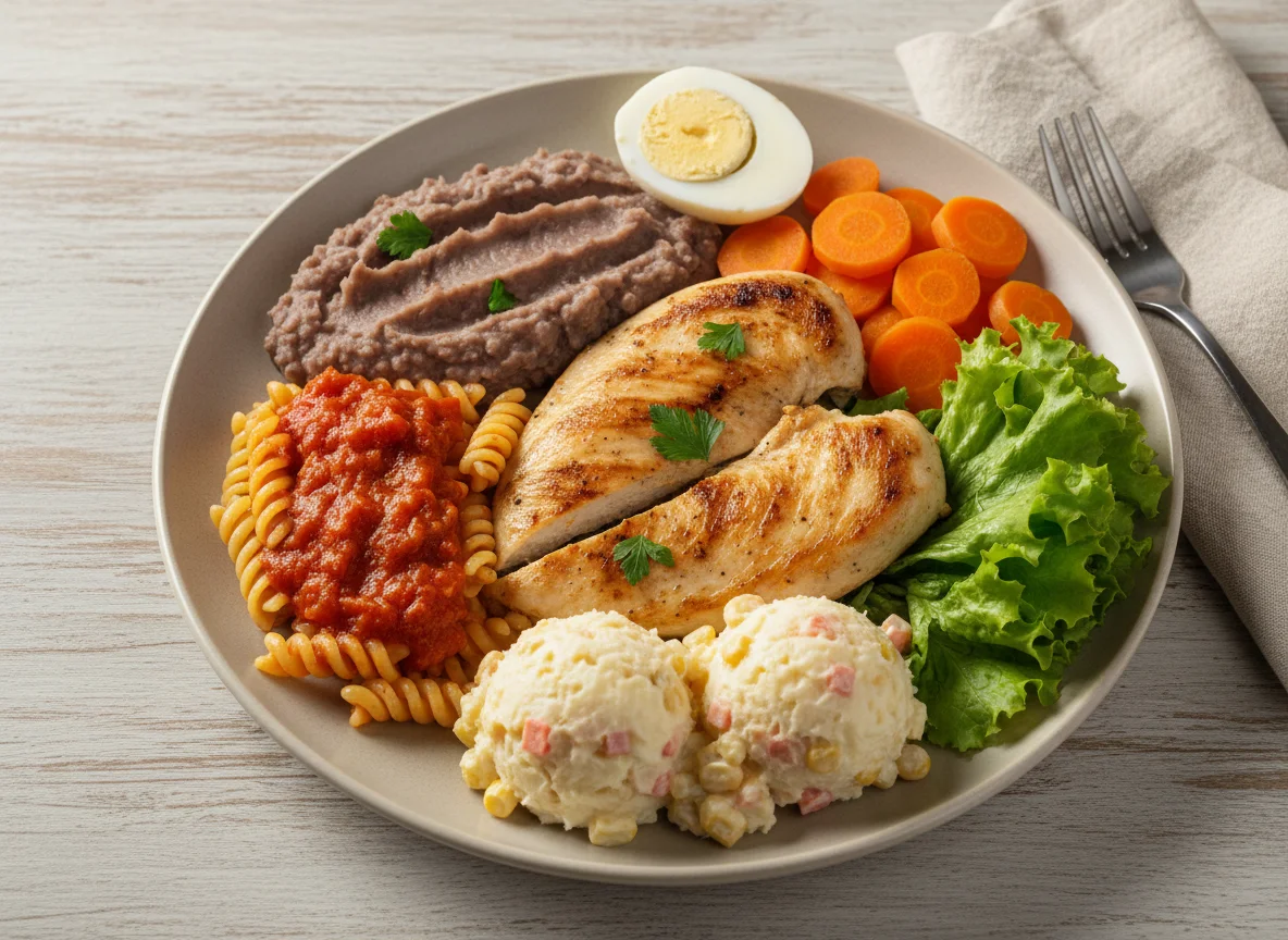 Marmita com frango e acompanhamentos photo