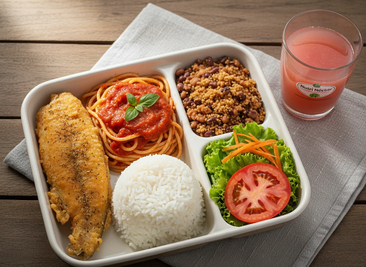 Marmita com peixe frito e feijão fradinho photo