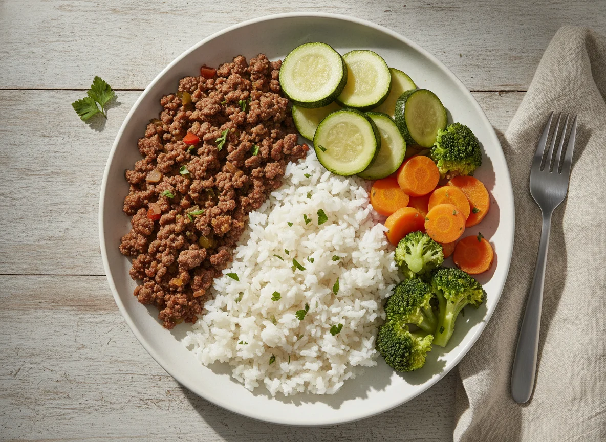 Marmita de Arroz, Carne Moída e Legumes photo