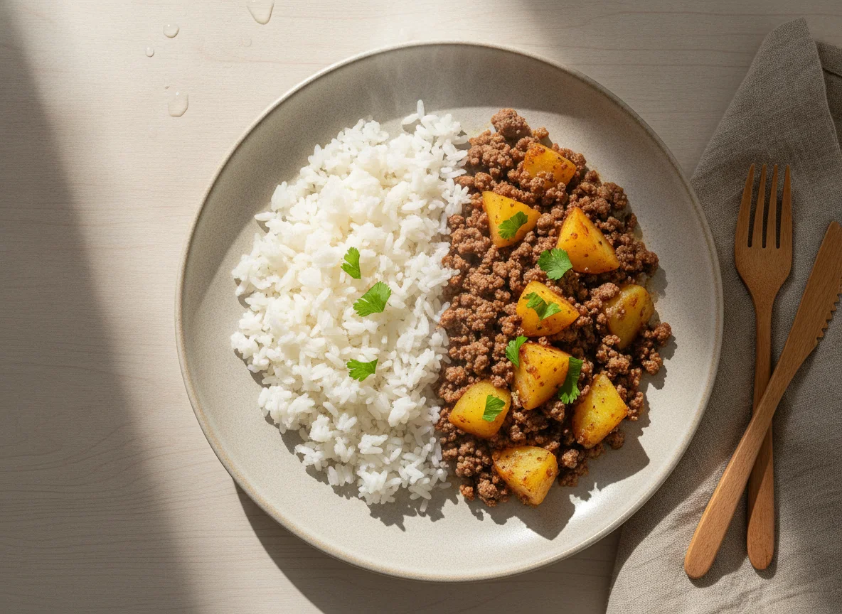 Marmita de Arroz com Carne Moída e Batata photo