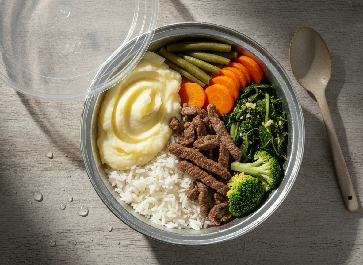 Marmita de Arroz com Legumes e Purê photo