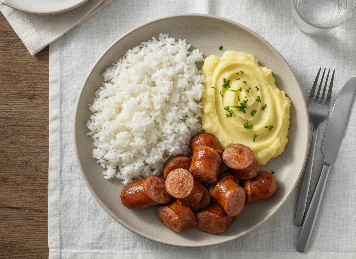 Marmita de Arroz, Linguiça e Purê photo