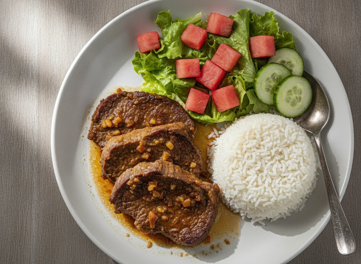 Marmita de Carne Assada com Arroz e Salada photo