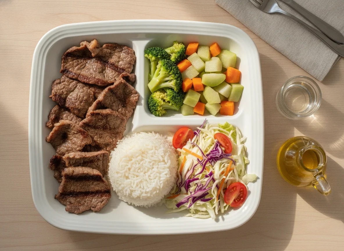 Marmita de Carne com Arroz, Legumes e Salada photo