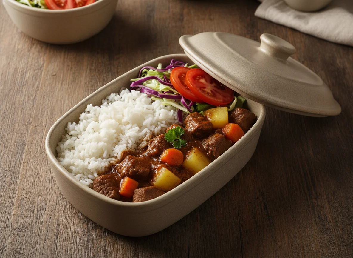 Marmita de Carne com Batata, Arroz e Salada photo