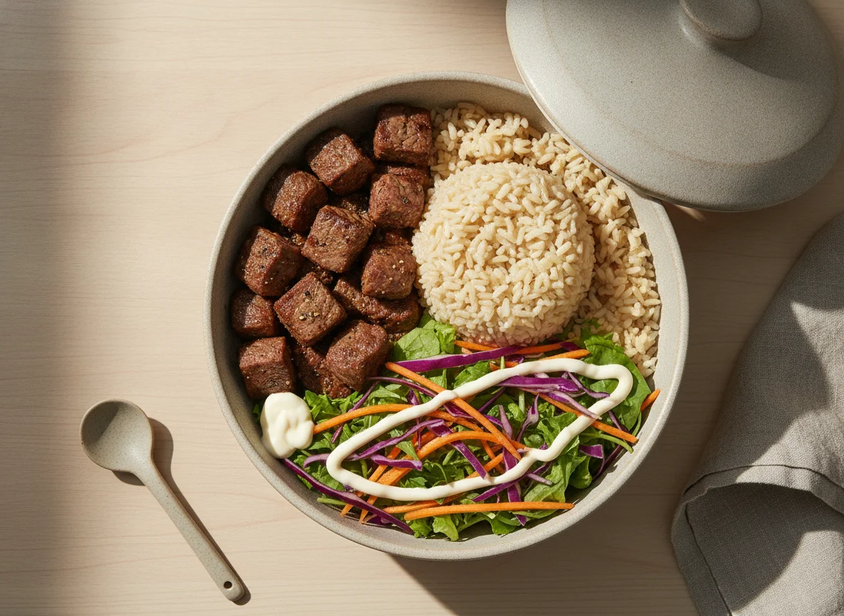 Marmita de Carne com Salada e Arroz photo