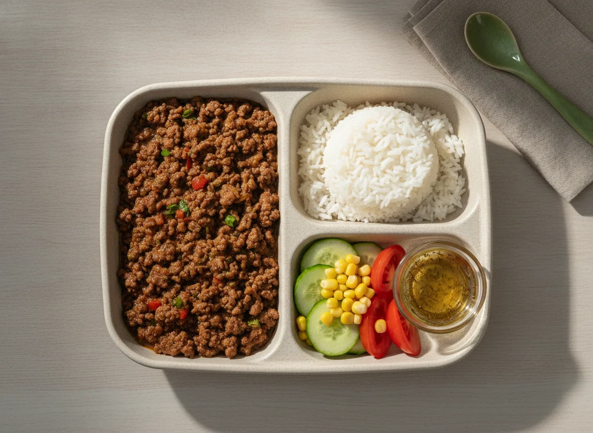 Marmita de Carne Moída com Arroz e Salada photo