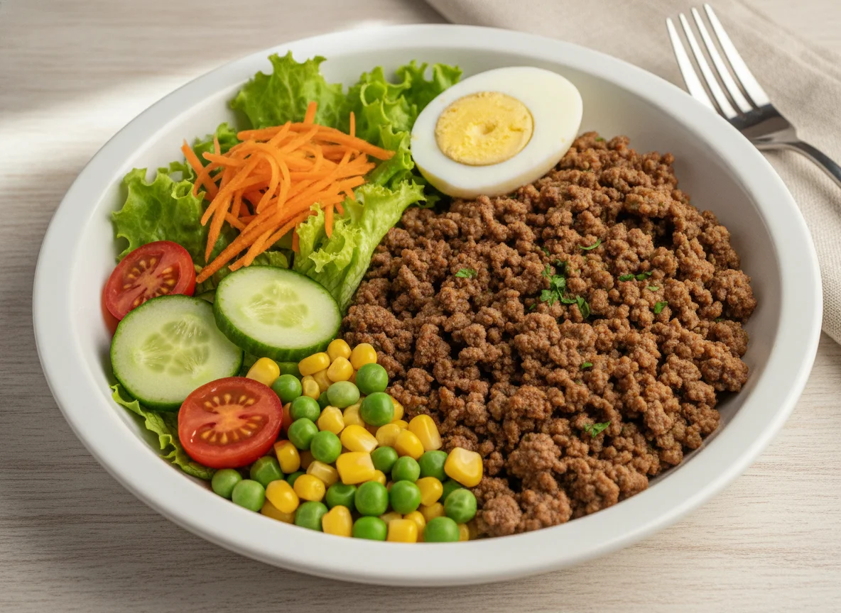 Marmita de Carne Moída com Ovo e Salada photo