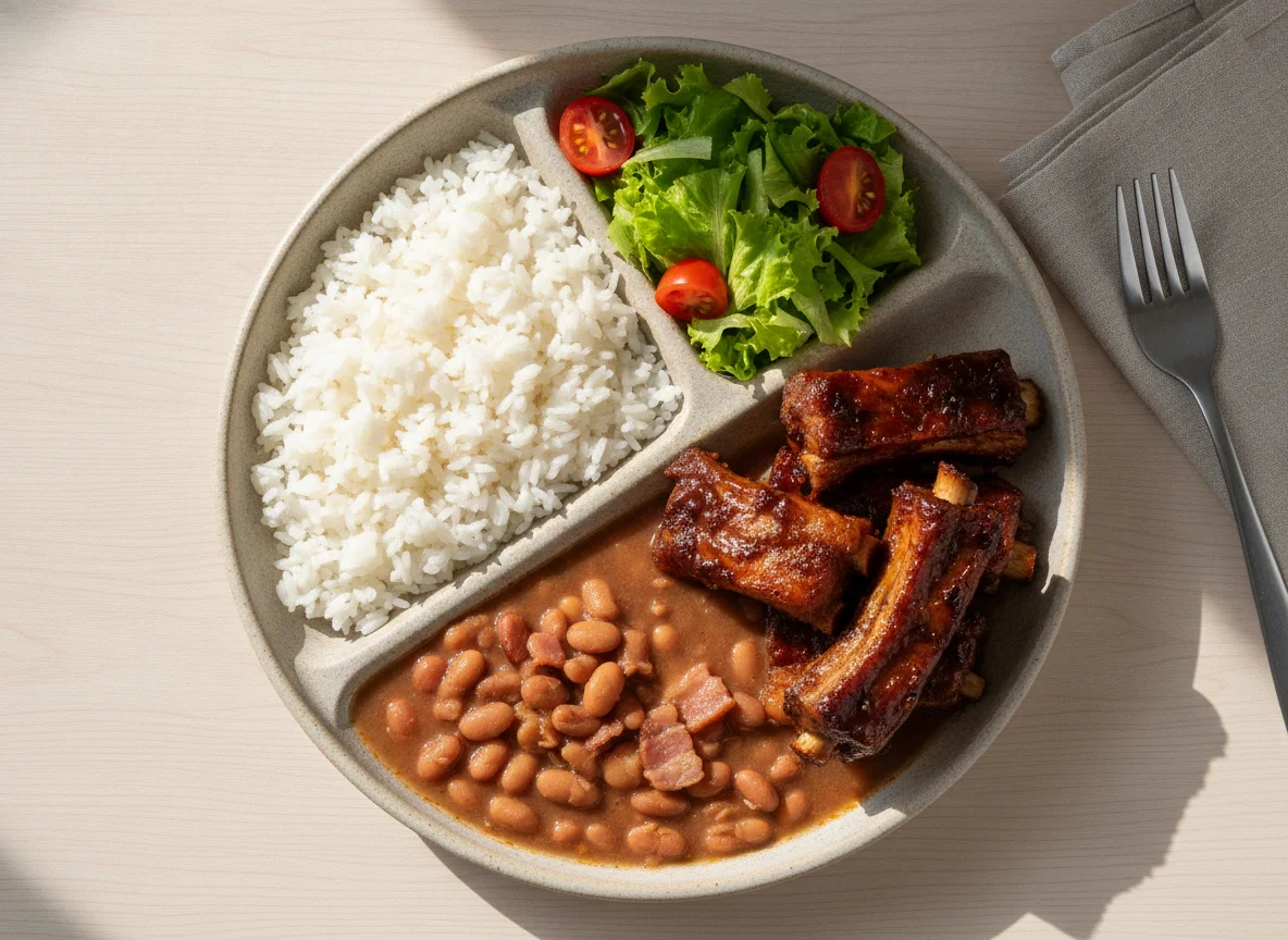 Marmita de Costelinha Suína com Arroz e Feijão photo