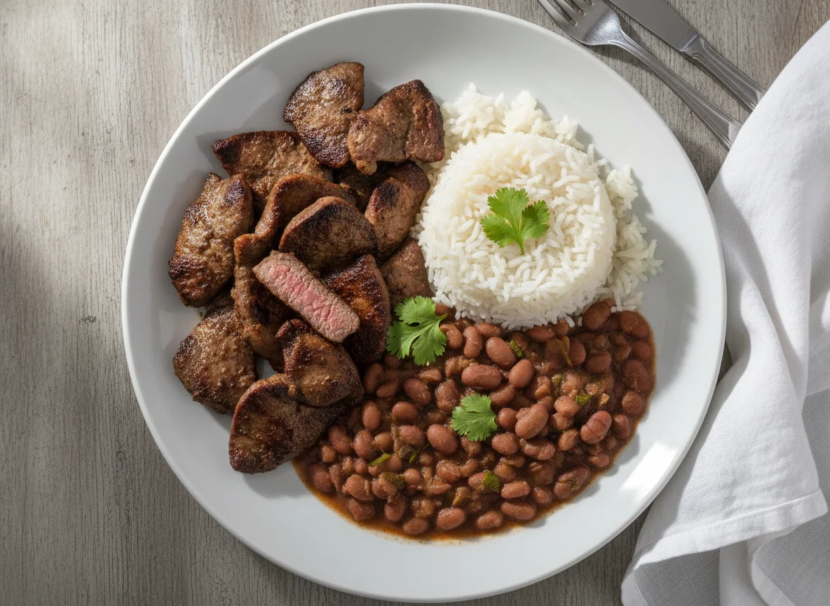 Marmita de Fígado com Arroz e Feijão photo