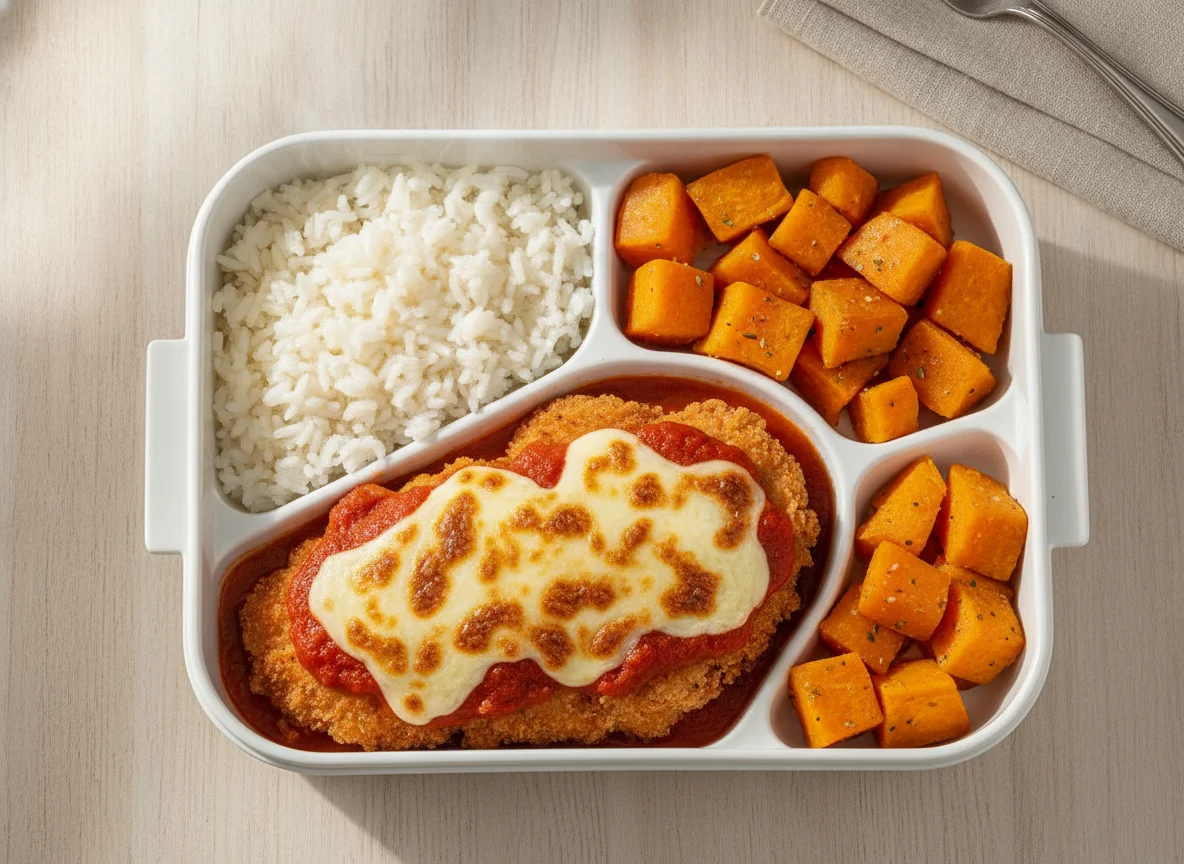 Marmita de Frango à Parmegiana com Arroz e Legumes photo