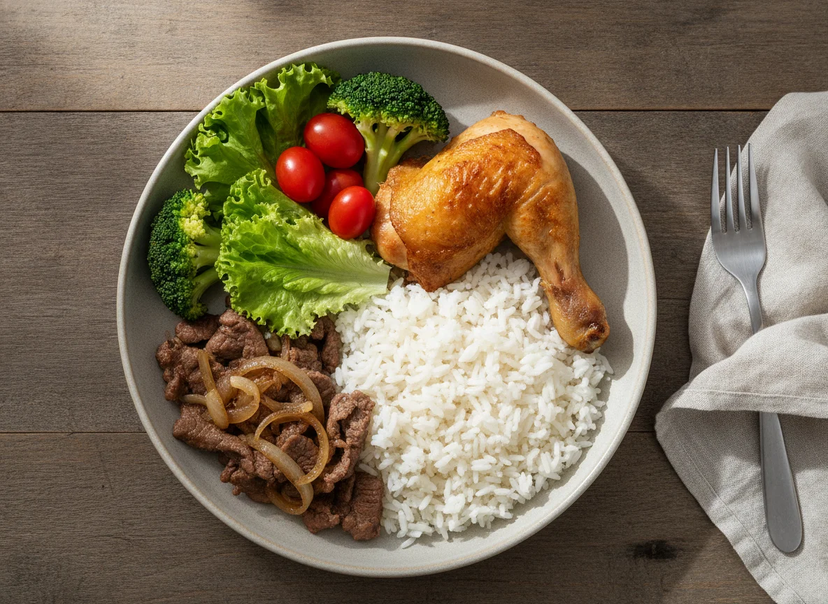 Marmita de Frango, Carne, Arroz e Salada photo