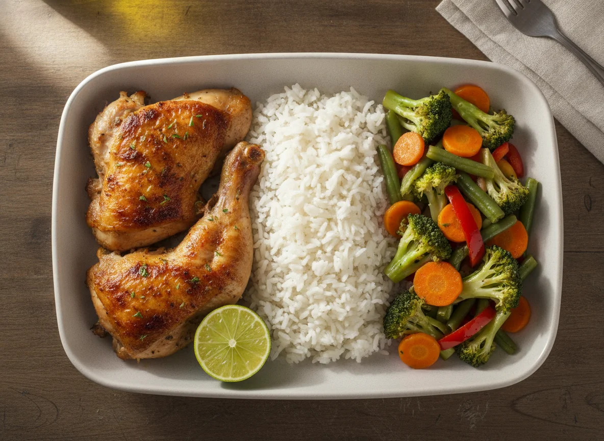 Marmita de frango com arroz e legumes photo