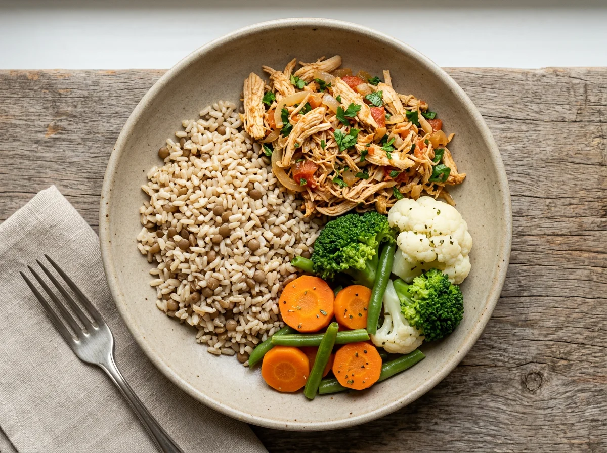 Marmita de Frango com Arroz Integral e Legumes photo