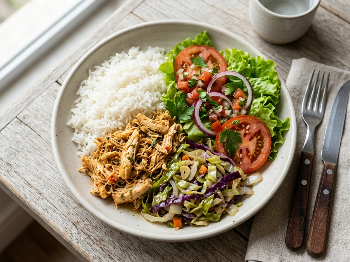 Marmita de frango com repolho e salada photo