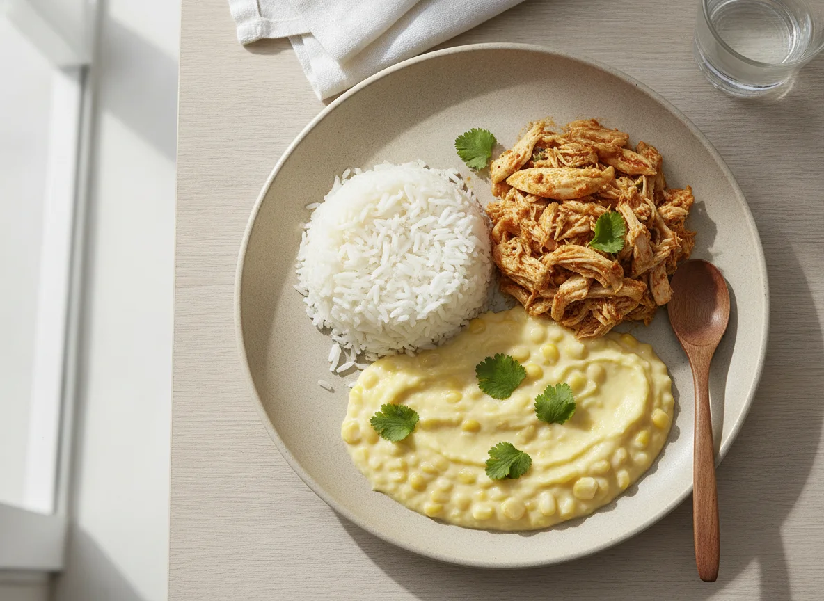 Marmita de Frango Desfiado com Arroz e Creme de Milho photo