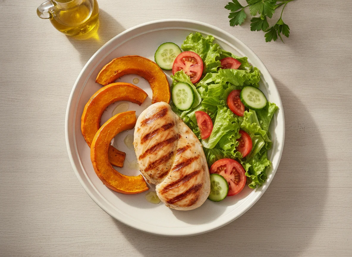 Marmita de Frango Grelhado com Abóbora e Salada photo