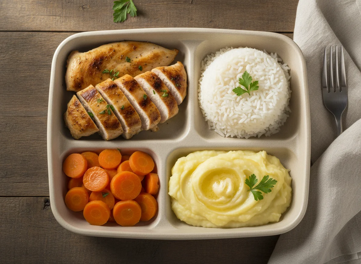 Marmita de Frango Grelhado com Arroz, Purê e Cenoura photo