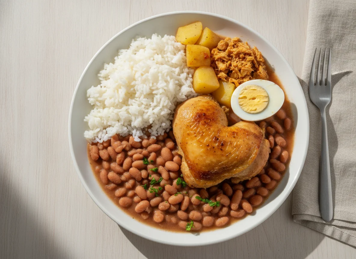 Marmita de Frango, Ovo, Arroz e Feijão photo